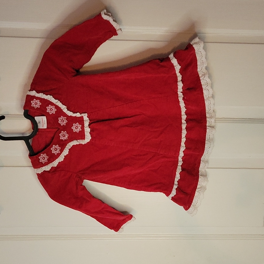 Hanna Andersson Red corduroy dress with white lace detail - 18-24 months